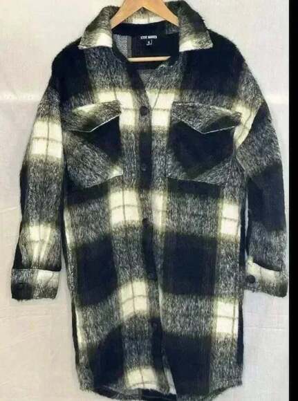 Steve Madden Black and White Plaid Coat - Picture 4 of 6